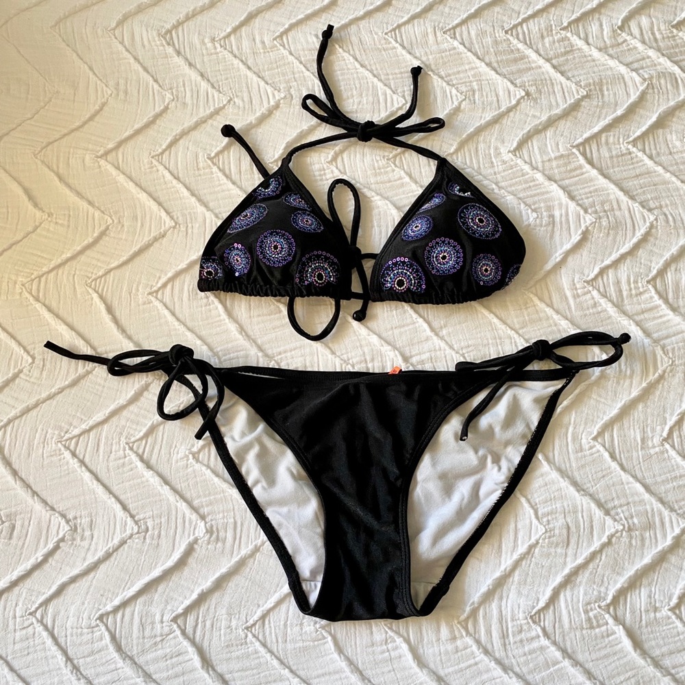 Apollo Black Sequined String Bikini
